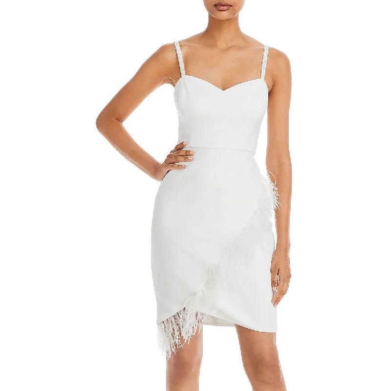 Aqua Womens Faux Feather Trim  Cocktail and Party Dress Adventure