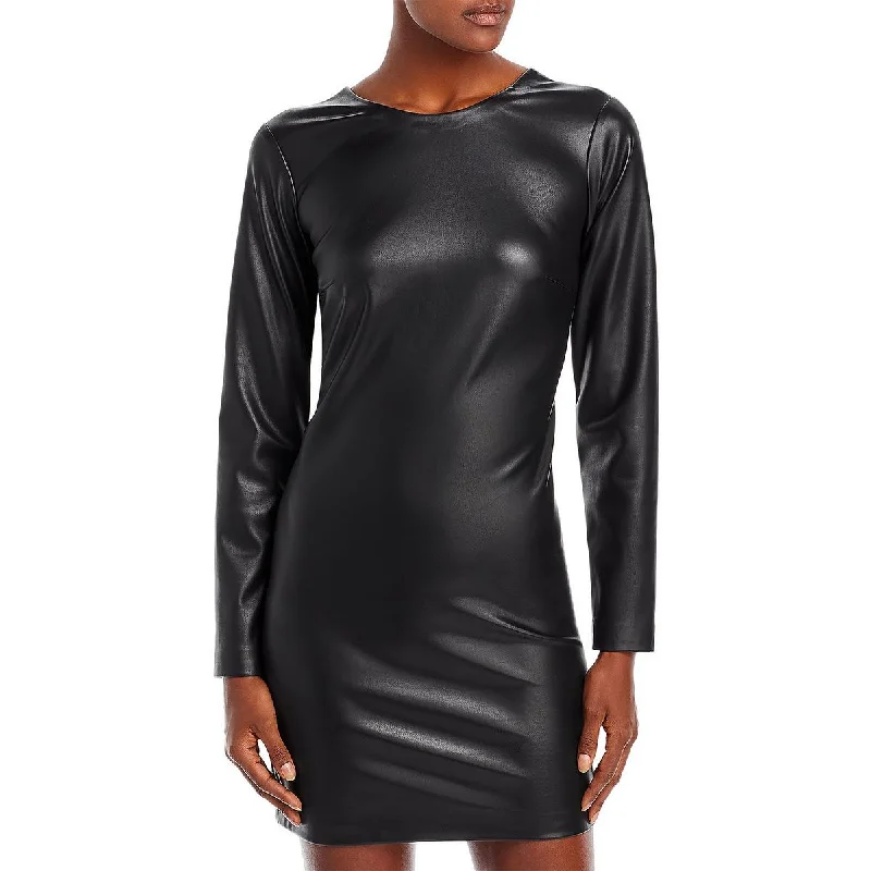 Aqua Womens Faux Leather Mini Cocktail and Party Dress Business