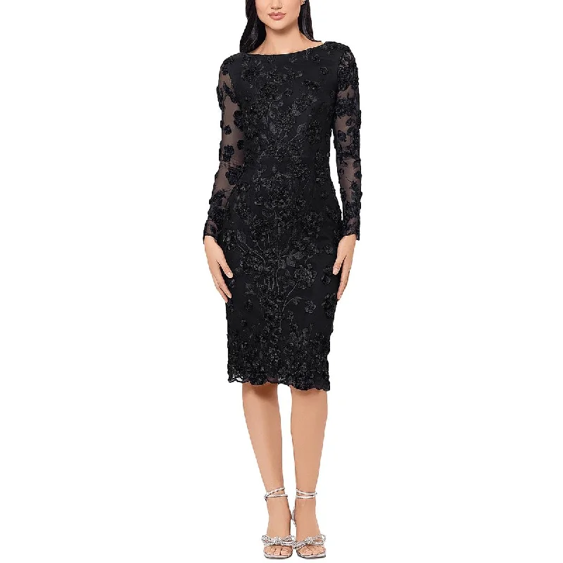 Aqua Womens Floral Embroidered Cocktail And Party Dress British Gentlewoman Style