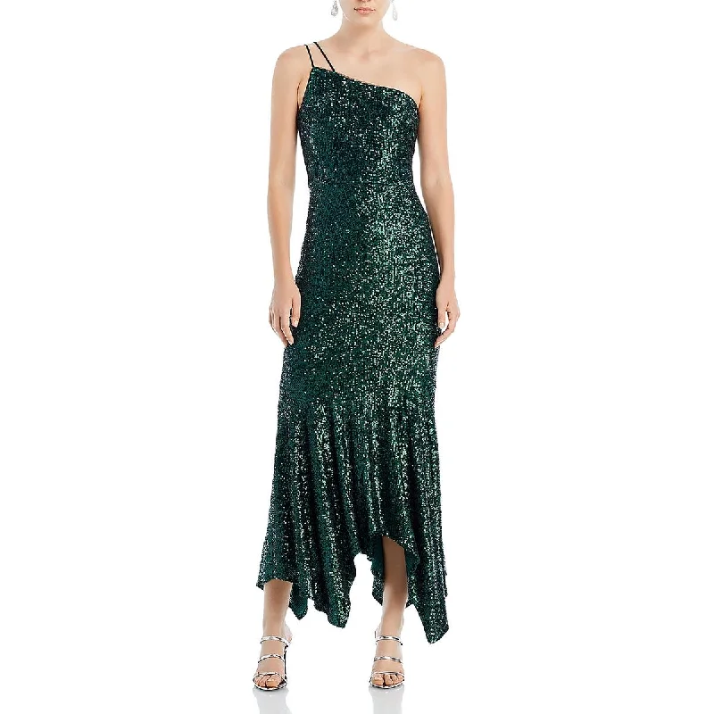 Aqua Womens Sequined One-Shoulder Cocktail And Party Dress Athletic Women's High - 