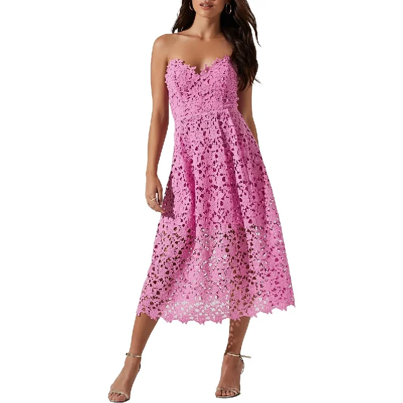 ASTR The Label Anaya Women's Strapless Crochet Pleated Midi Dress Casual Women's Loose - fitting