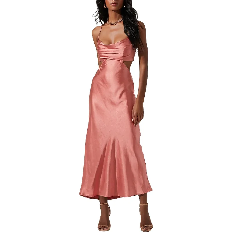 ASTR The Label Colette Women's Satin Cut-Out Cowl Neck Maxi Dress Cool Women's Distressed