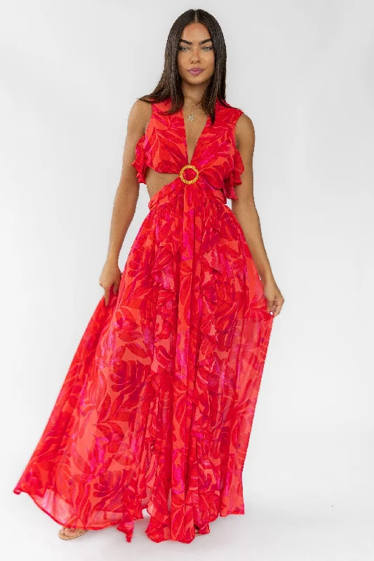 Athena Red Cutout Maxi Dress - Final Sale Laid - back Women's Vibe