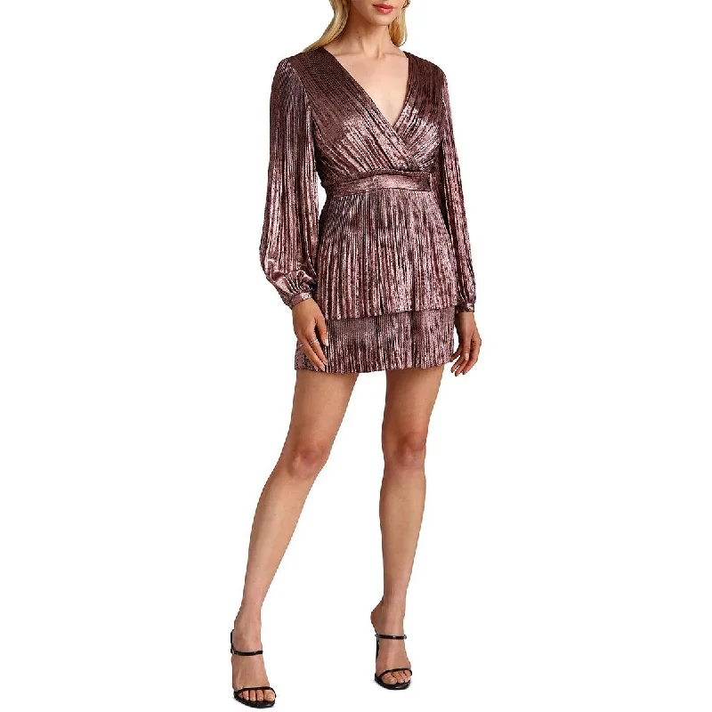 Avec Les Filles Womens Tiered Mini Cocktail And Party Dress Refined Women's Velvet
