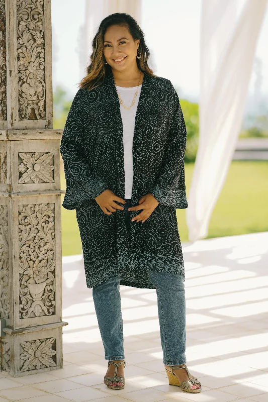 Azure Elegance Handmade Batik Printed Rayon Robe Geometric