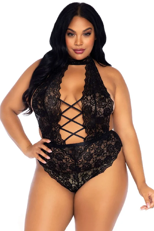 Backless Lace-Up Crotchless Teddy Preppy Women's College