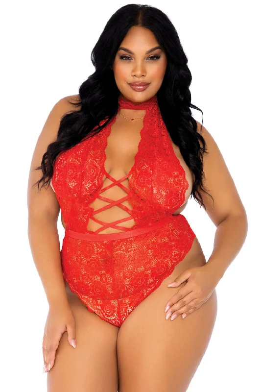 Backless Lace-Up Crotchless Teddy Minimalist Women's Casual