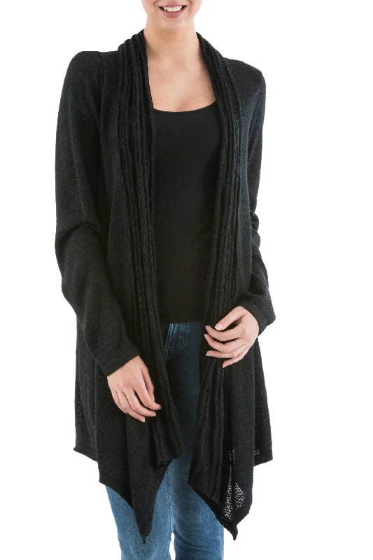 Black Waterfall Dream Long Sleeved Black Cardigan Sweater from Peru Disco