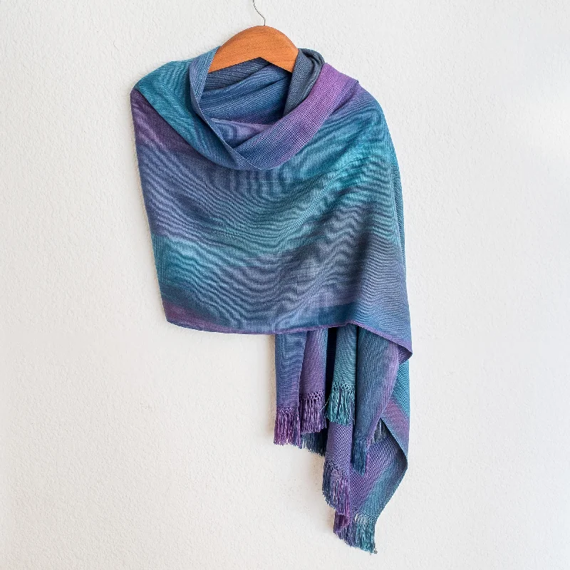Blue Orchids Guatemalan Hand Woven Shawl in Blues and Orchids Feminine Women's Style Blue Orchids Guatemalan Hand Woven Shawl in Blues and Orchids Feminine Women's Style