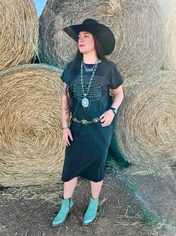 Boot Stitch T-shirt Slit to the Hip Grey Dress Geometric