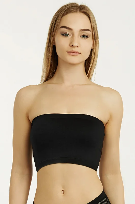 SOFRA LADIES SEAMLESS NO PAD TUBE BRA (BR0125STN_BLACK) Hip Women's Urban