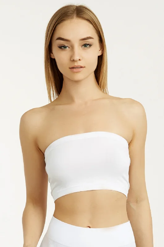 SOFRA LADIES SEAMLESS NO PAD TUBE BRA (BR0125STN_WHITE) Unique Women's Upcycled