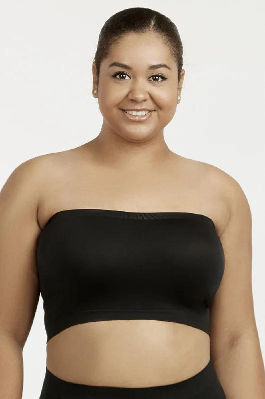 SOFRA LADIES SEAMLESS NO PAD PLUS TUBE BRA (BR0125STNX_BLACK) European