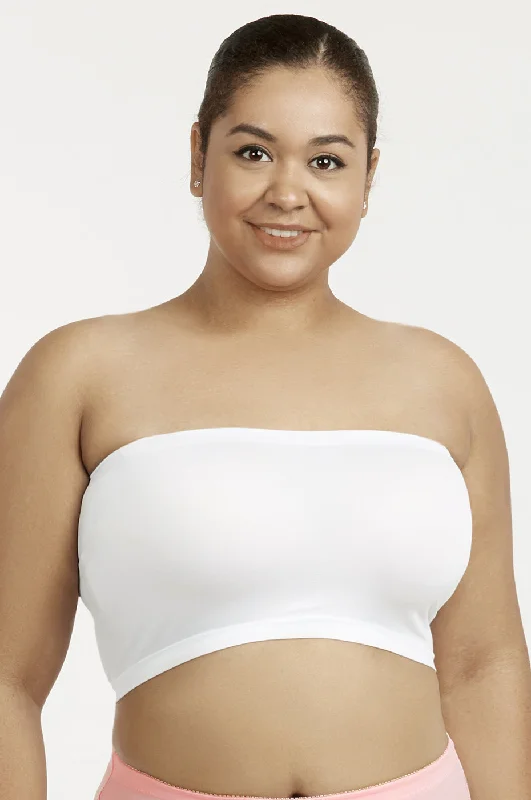 SOFRA LADIES SEAMLESS NO PAD PLUS TUBE BRA (BR0125STNX_WHITE) Modern Women's 