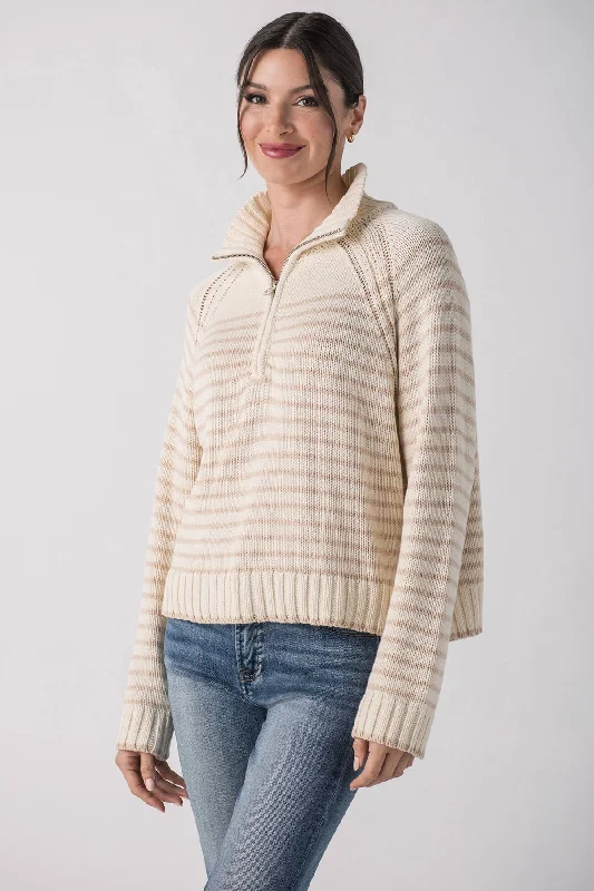 By Together Collared 1/4 Zip Sweater Casual Women's Loose - fitting
