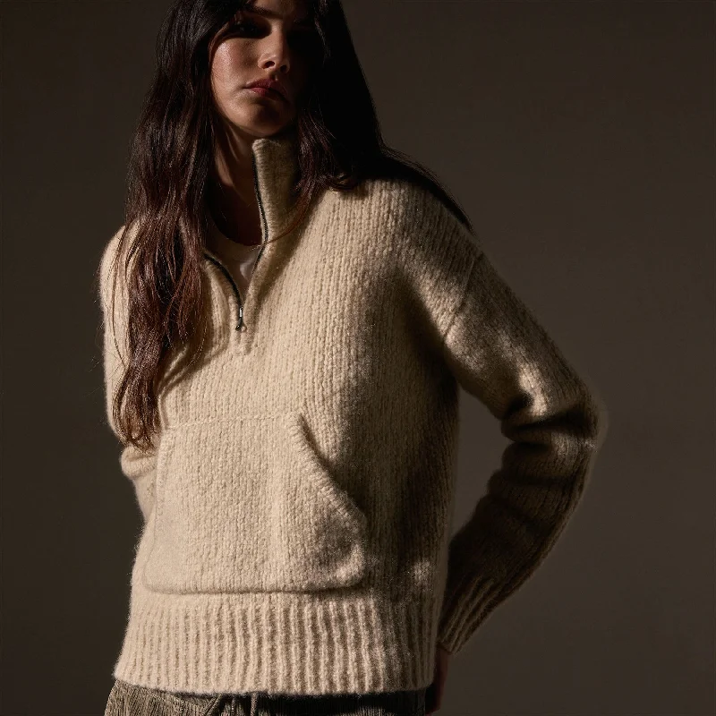 Cashmere Blend Half Zip Sweater - Biscotti Tough Women's Military - inspired