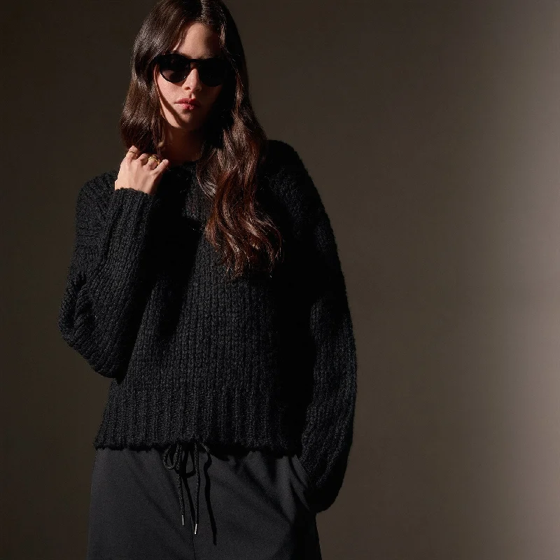 Cashmere Blend Knit Crew - Black Cashmere