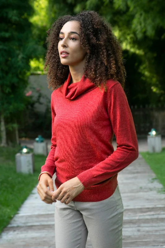 Cerise Versatility Knit Cotton Blend Pullover in Solid Cerise Red from Peru Relaxed Women's 