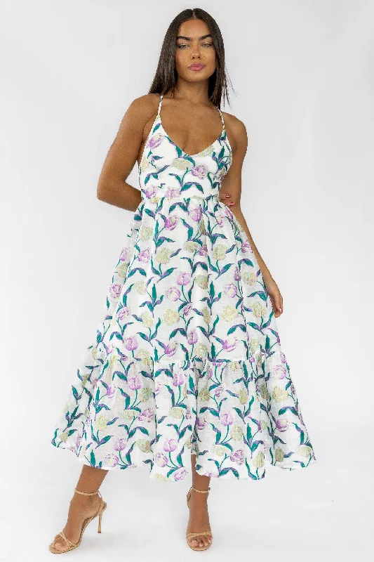 Claremont Floral Jacquard Midi Dress - Final Sale Elegant Women's Formal 