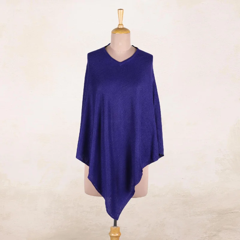 Cobalt Blue Warmth Indian Cashmere Wool Knitted Cobalt Blue Poncho Street