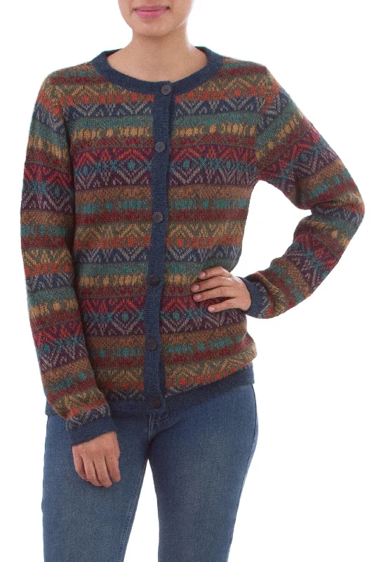 Diamond Variety 100% Alpaca Wool Multicolor Cardigan with Buttons Athletic Women's High - Diamond Variety 100% Alpaca Wool Multicolor Cardigan with Buttons Athletic Women's High -