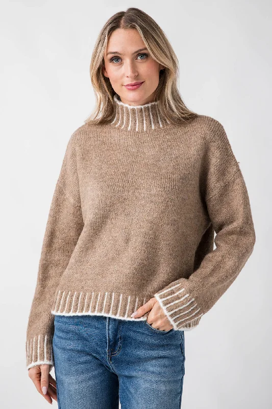 Elan Stitching Detail Turtleneck Relaxed Women's Beachy