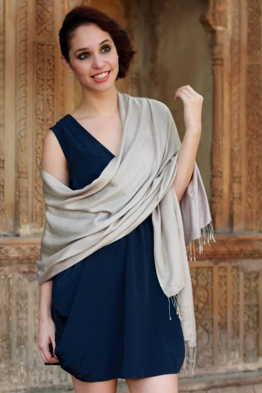 Elegant Taupe Silk shawl Classic Women's Tweed