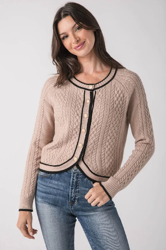 Fate Contrast Hem Cable Knit Cardigan Cool Women's Distressed
