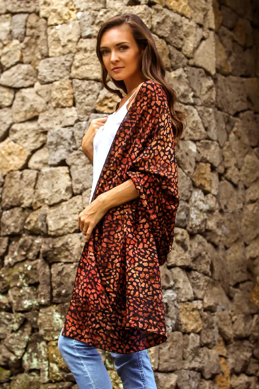 Ginger Beach Pebbles Orange and Black Hand Stamped Rayon Batik Shawl from Bali Cozy Women's Winter Ginger Beach Pebbles Orange and Black Hand Stamped Rayon Batik Shawl from Bali Cozy Women's Winter