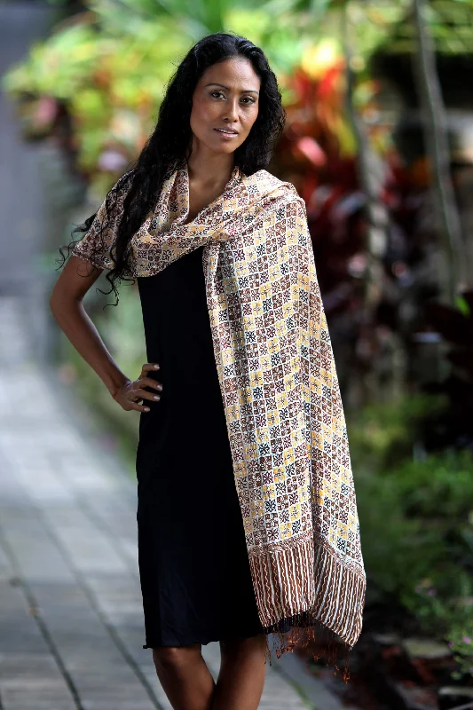 Golden Lotus Floral Silk batik shawl Feminine Women's Soft 
