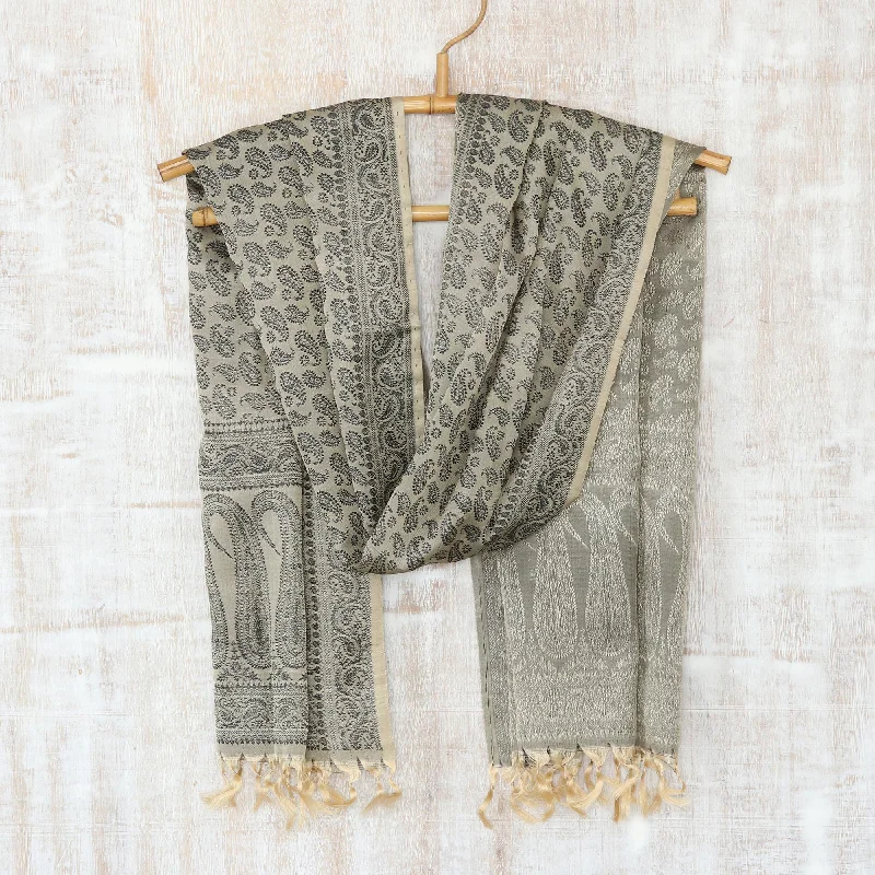 Golden Olive Dusk Banarasi Silk Shawl Sophisticated Women's 