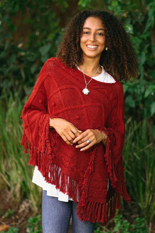 Incredible in Claret Short Knit Poncho in Claret from Thailand Artistic Women's Avant - 