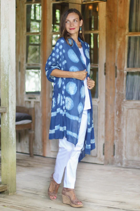 Indigo Bubbles Bubble Motif Block-Printed Cotton Shawl from India Street