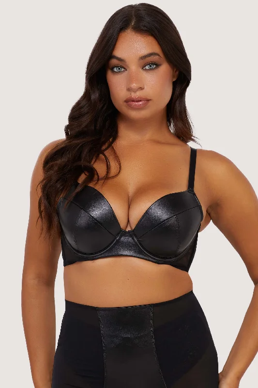 Iris Black Leatherette Padded Plunge Bra French