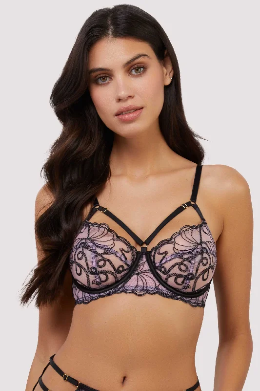 Jessie Pink and Black Whip Embroidery Balconette Bra Monochromatic All - in - one