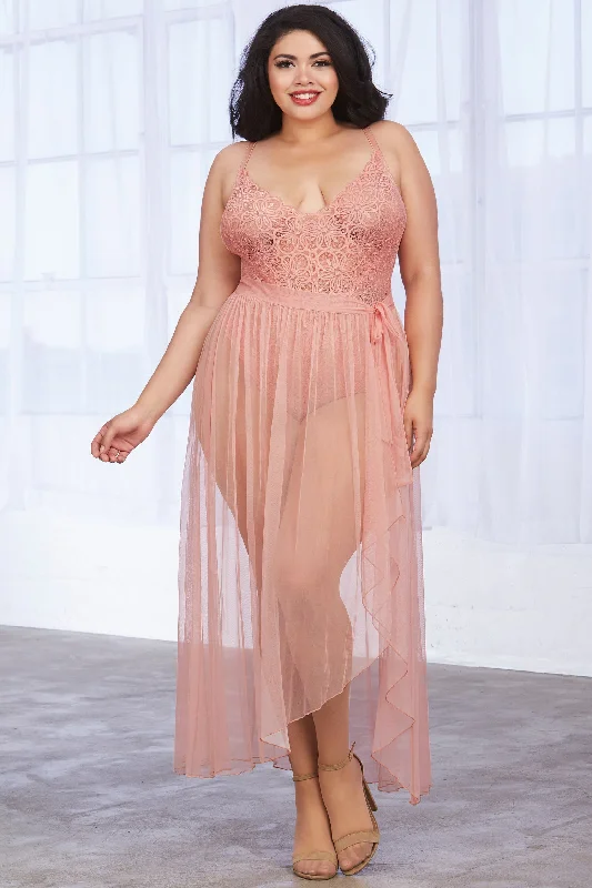 Lace Teddy & Sheer Wrap Skirt Trendy Women's 