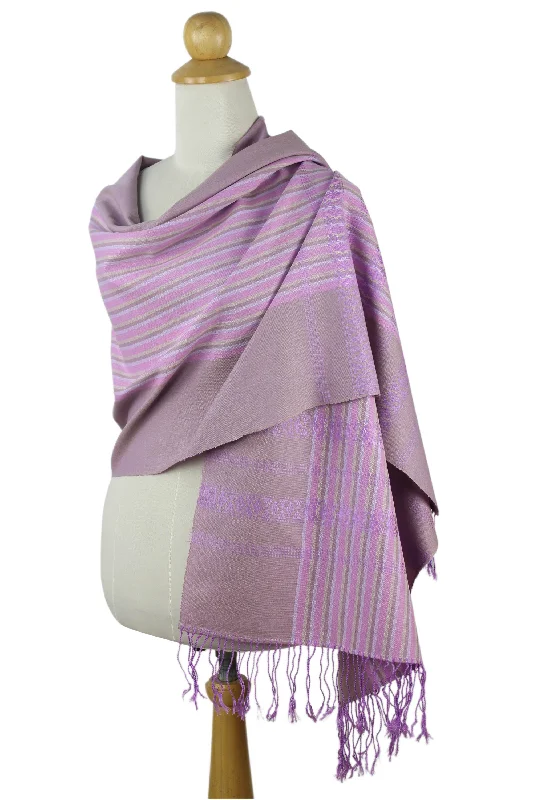 Lavender Symphony Cotton Shawl from Thailand Relaxed Women's 