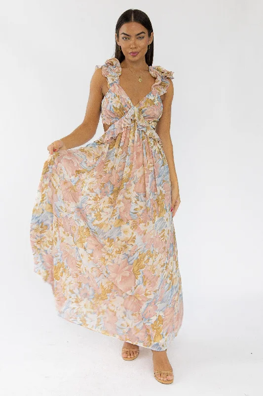 Liana Pink Floral Cutout Maxi Dress - Final Sale Classic Women's Tweed