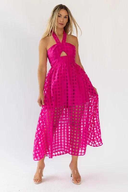 Lola Pink Checked Organza Midi Dress - Final Sale Earthy Women's Hemp - based
