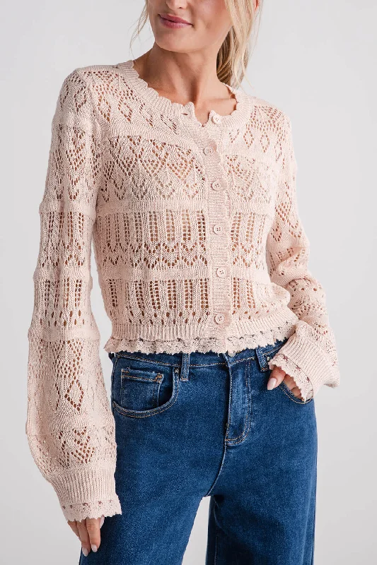 Mable Pointelle Button Down Knit Cardigan Elegant Women's Formal 