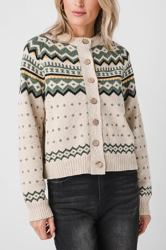 Miou Muse Multi Pattern Button Up Cardigan Traditional Women's Wool