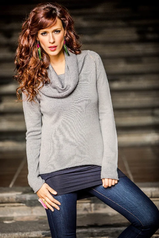 Misty Warmth Cotton and Alpaca Wool Blend Pullover Sweater Elegant Women's 