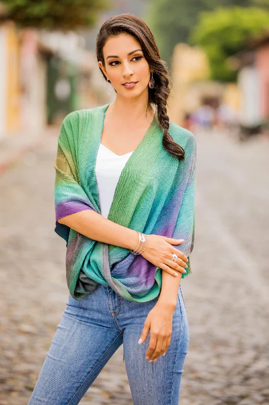 Nature's Charm Asymmetric Hand Woven Rayon Poncho from Guatemala Artistic Women's Hand - painted Nature's Charm Asymmetric Hand Woven Rayon Poncho from Guatemala Artistic Women's Hand - painted