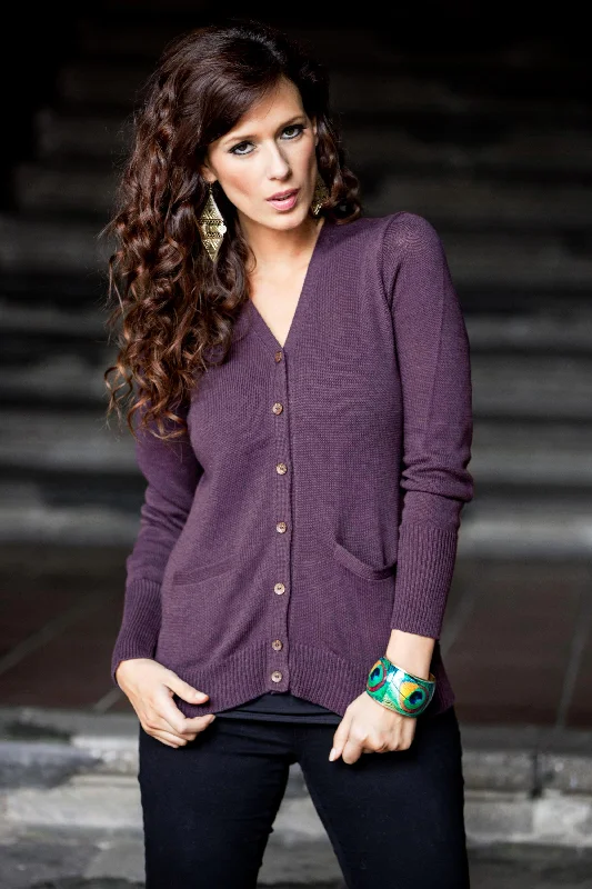 Nazca Purple Alpaca and Cotton Blend Classic Cardigan European
