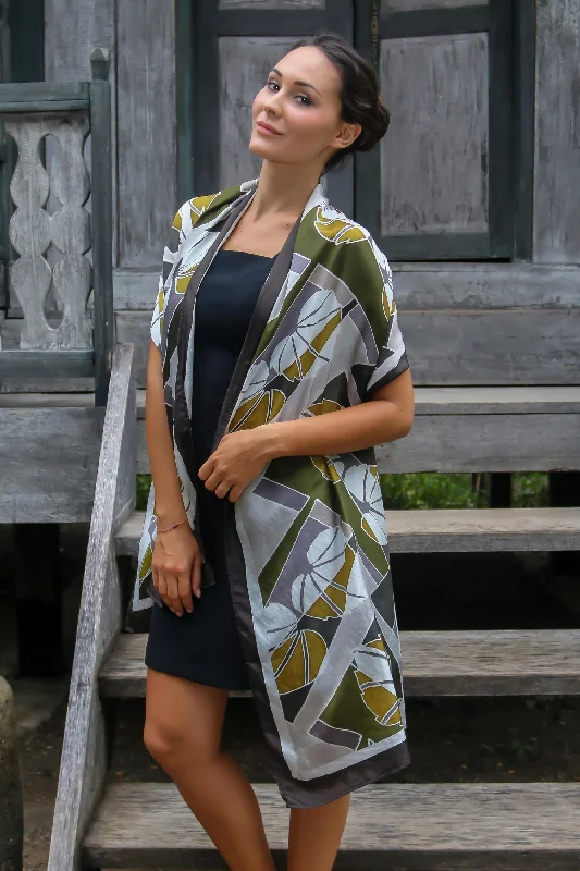 Olive Leaf Artisan Crafted Indonesian Batik Silk Patterned Shawl Dynamic Women's High - energy Olive Leaf Artisan Crafted Indonesian Batik Silk Patterned Shawl Dynamic Women's High - energy