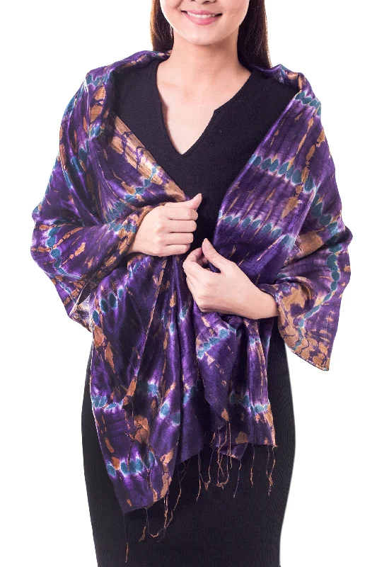 Orchid Mystique Fair Trade Tie-Dye Silk Shawl French