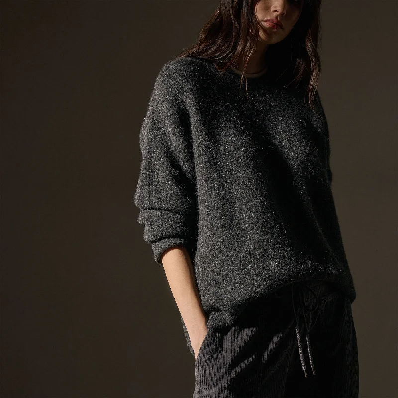 Oversized Waffle Knit Crew - Anthracite Athletic Women's 