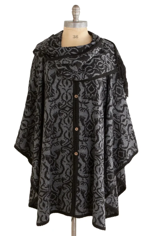Peruvian Grey Wildflower Alpaca Ruana Cloak Edgy Women's Punk