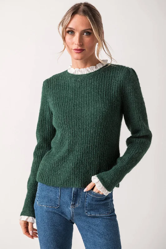 Pinch Knit Combo Ruffle Neck Sweater Street