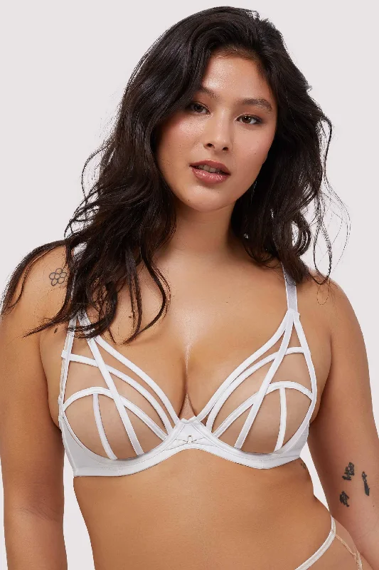 Ramona Optic White Strap Detail Illusion Mesh Bra European